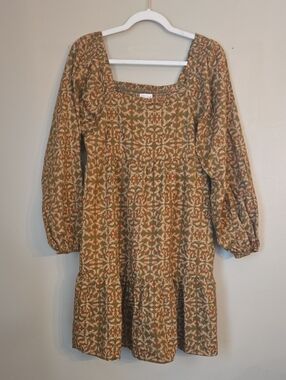 Universal Thread -  Boho Square-Neck Olive Floral Long-Sleeve Dress